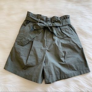Olive High-Waisted Paper Bag Shorts